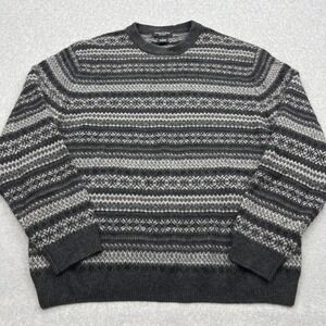 Grayson‎ & Dunn Sweater Men's Large Gray Striped 100% Cashmere Long Sleeve Crew